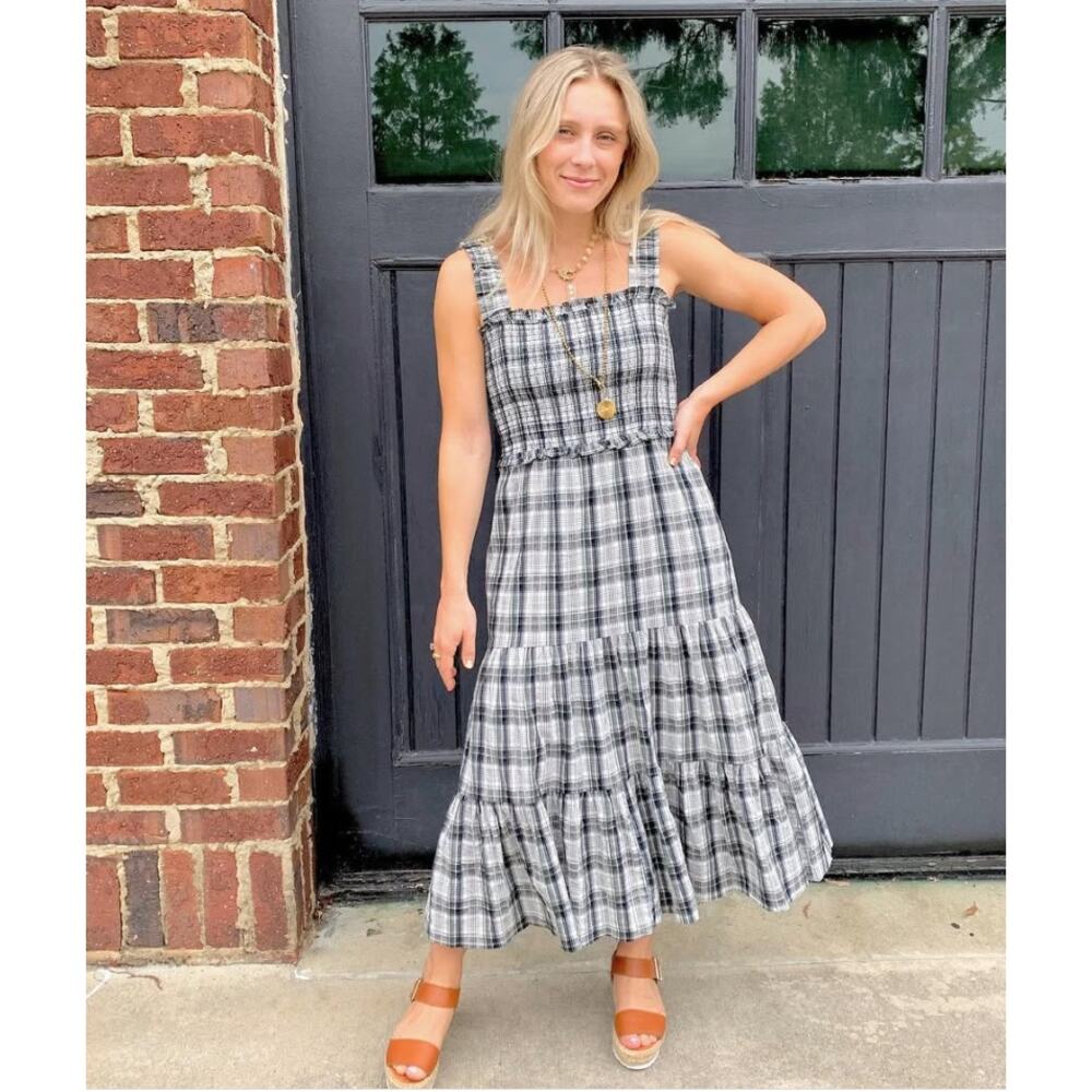 Veronica Beard Plaid Ziaga Midi Dress Sleeveless Tiered Ruched sz 8 - Picture 3 of 14